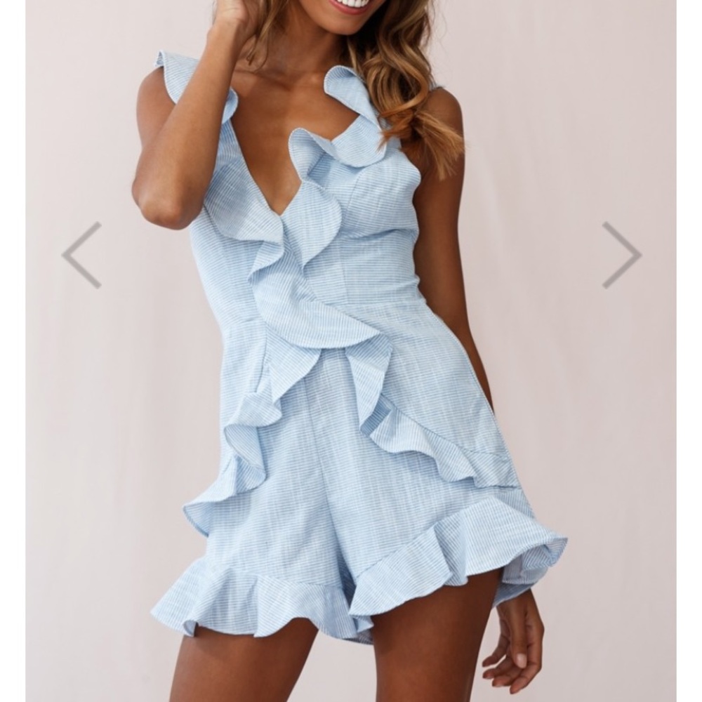 Selfie Leslie Blue Striped Tie Romper